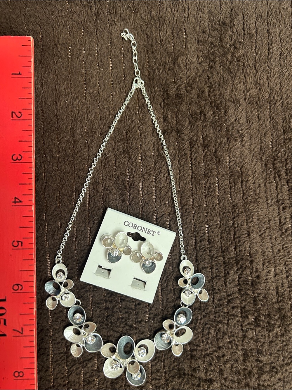 Silver Floral Statement Necklace and Earring Set - Silver